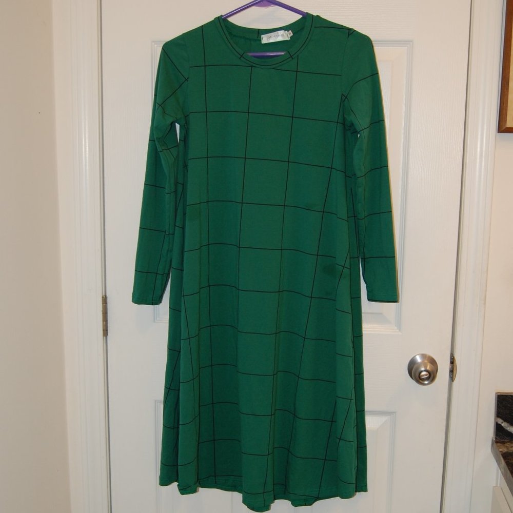 Jacey Lane Boutique Women's Green/Black Window Pane Checker Pattern Dress Size M